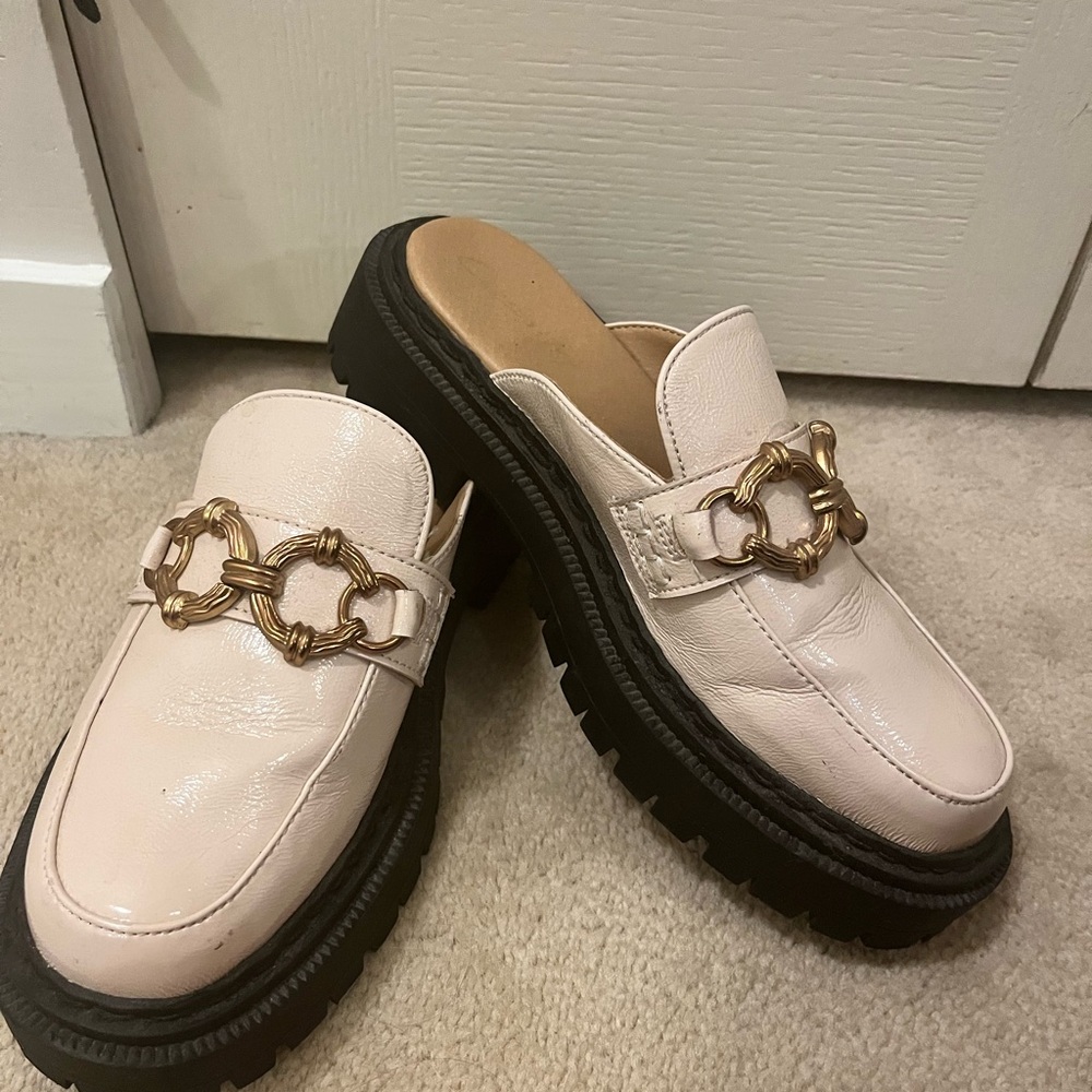 Sam Edelman Circus Vanilla Loafer Slides with Gold Accent